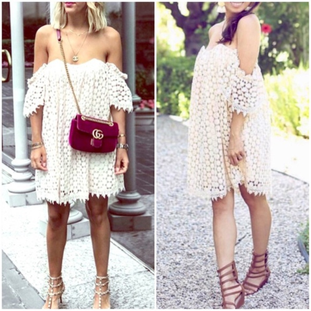 Tularosa Crochet Ditzy Floral Lace Off Shoulder Trapeze Dress - Picture 2 of 9